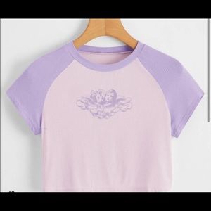 purple and pink crop top- angel design